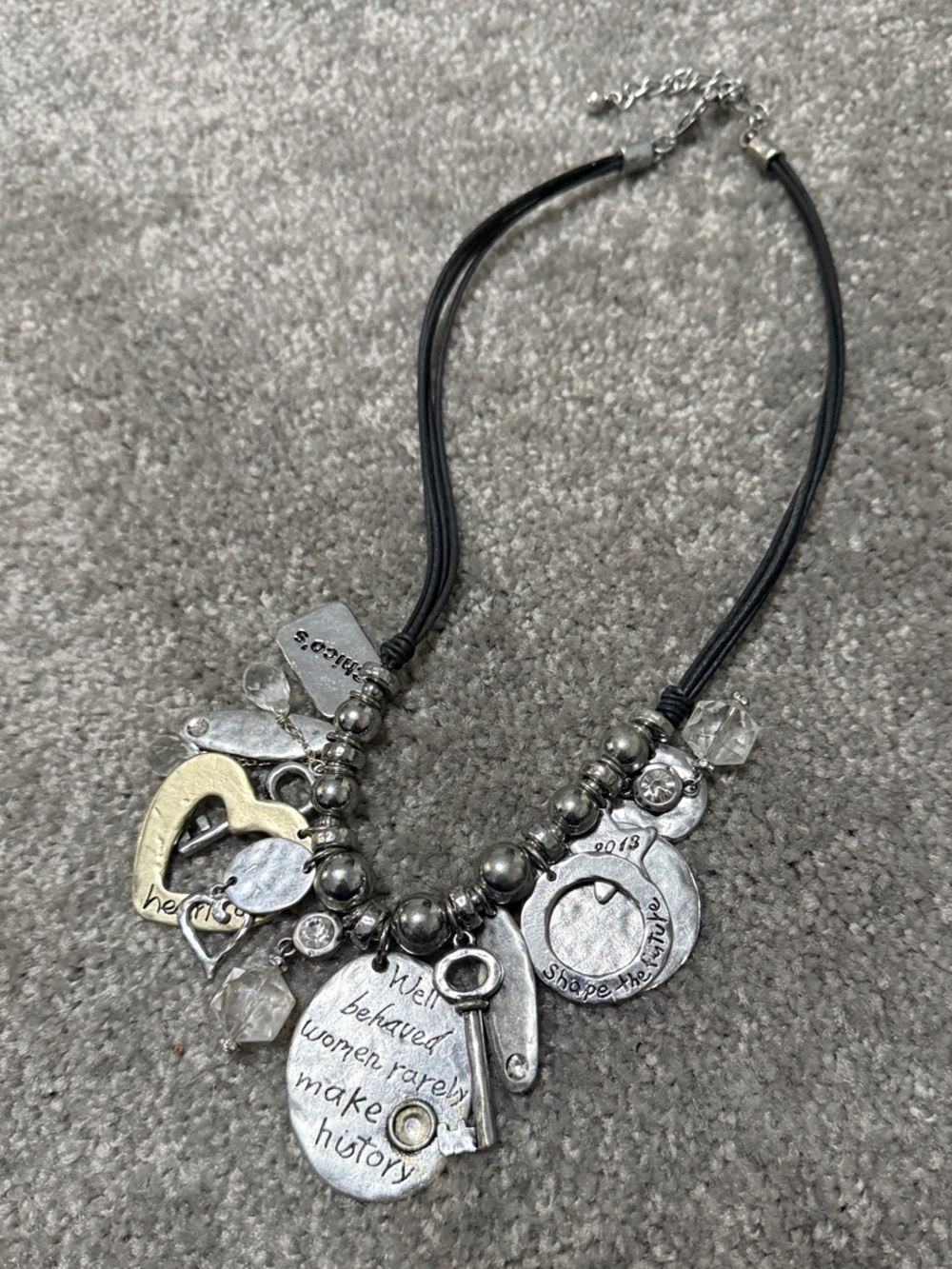 Chico's Mixed-Metal Charm Necklace in Black and Gold